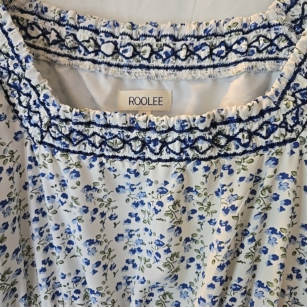 Roolee Women's Long Floral Dress Blue/white Cottagecore Peasant Fairy Sz M - Picture 5 of 16